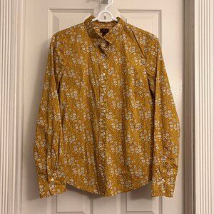 NEW!  J. Crew (20" across) floral liberty fabric button down shirt, dark yellow